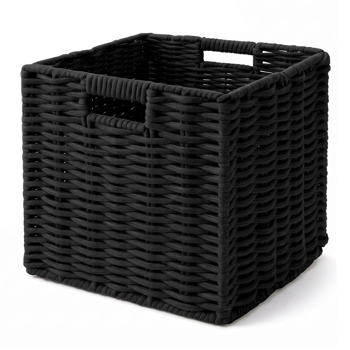 Cotton Rope Cube Storage Basket, 11 Inch Foldable Cubby Organizer Bins with Handles, Handwoven Square Basket for Organizing, Cub