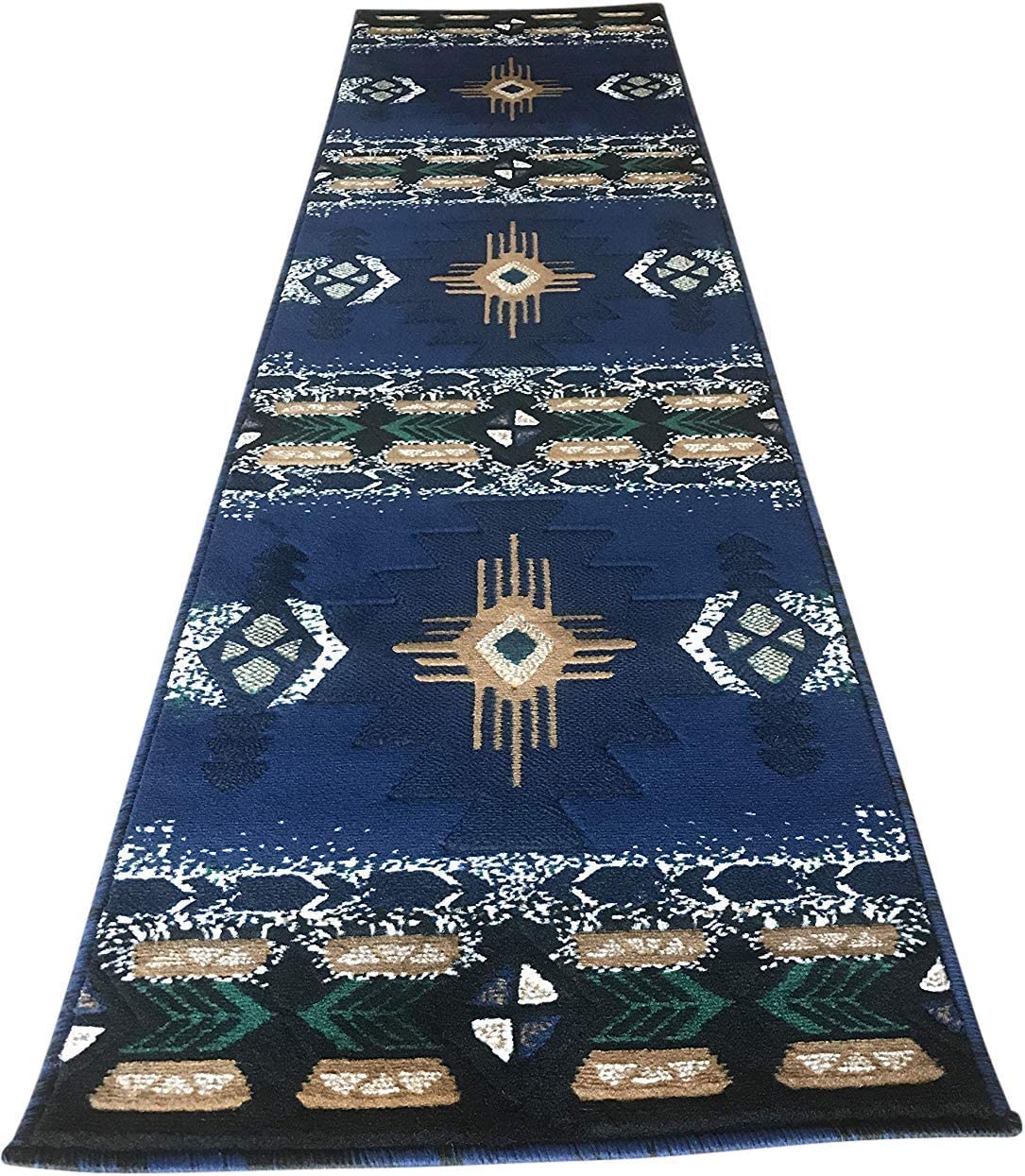 YHSF South West Native American Area Rug C318 (Navy Blue, 2 Feet x 7 Feet)
