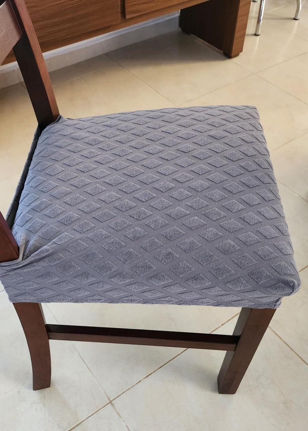 Searchi Stretch Dining Chair Seat Covers Set Of 6, Soft Removable Washable Seat Covers For Dining Chairs, Dining Room Seat Cover Slipcover Protector (Rear-Covered, Grey Diamond Jacquard)