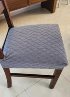Searchi Stretch Dining Chair Seat Covers Set Of 4, Soft Removable Washable Seat Covers For Dining Chairs, Dining Room Seat Cover Slipcover Protector (Rear-Covered, Grey Diamond Jacquards)