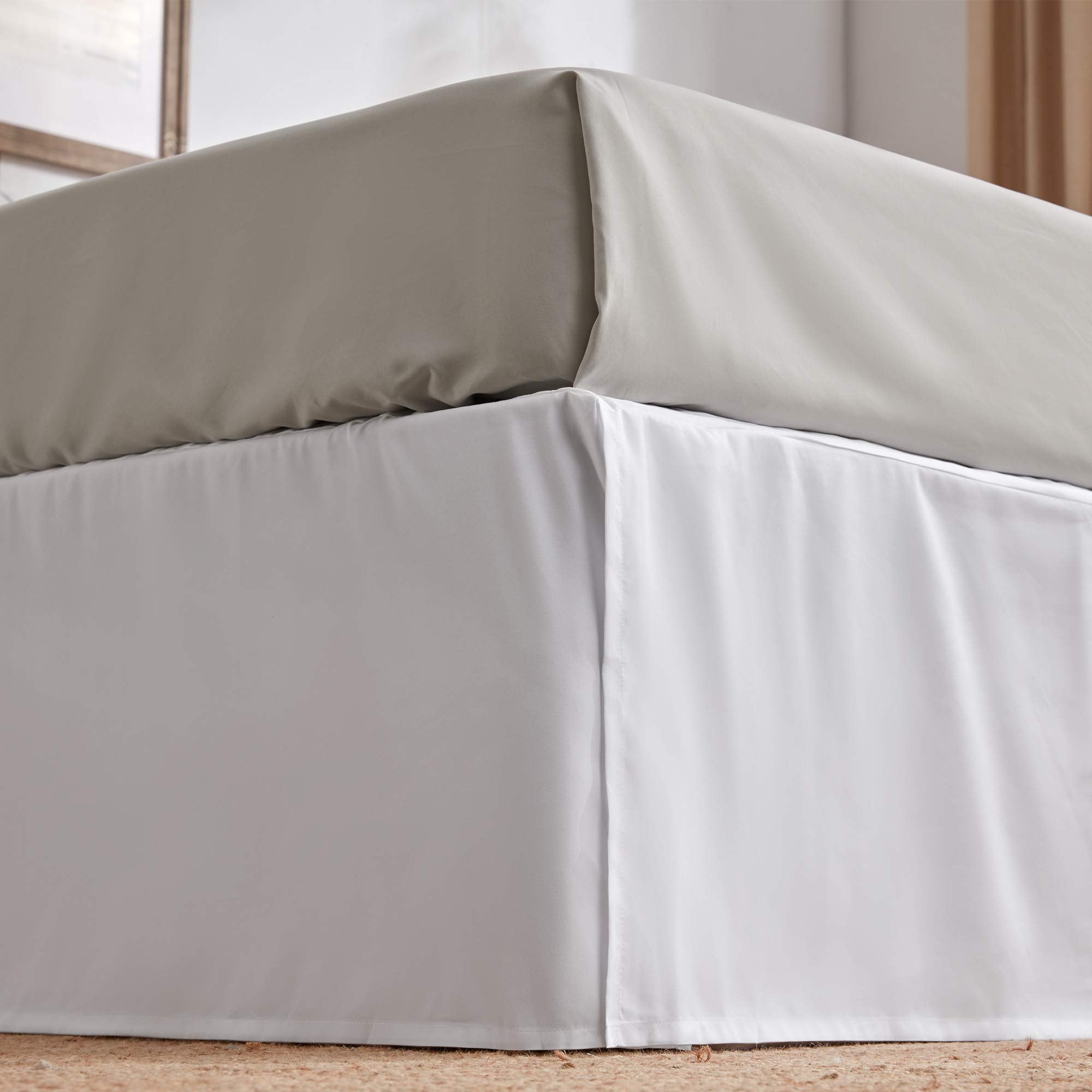 Sleep Zone Pleated Bed Skirts Twin Size, 15 Inch Tailored Drop Easy Fit Bedskirt, Anti-Static, Fade Resistant (Twin, White)