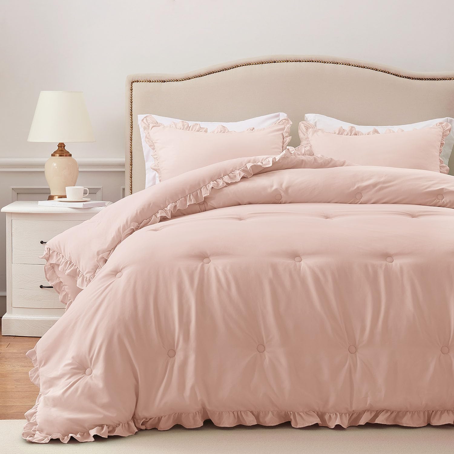 Harborest Full Comforter Set Blusher - Ruffle Comforter For Full Size Bed, Fluffy Full Size Comforter Set For All Seasons, 3 Pie