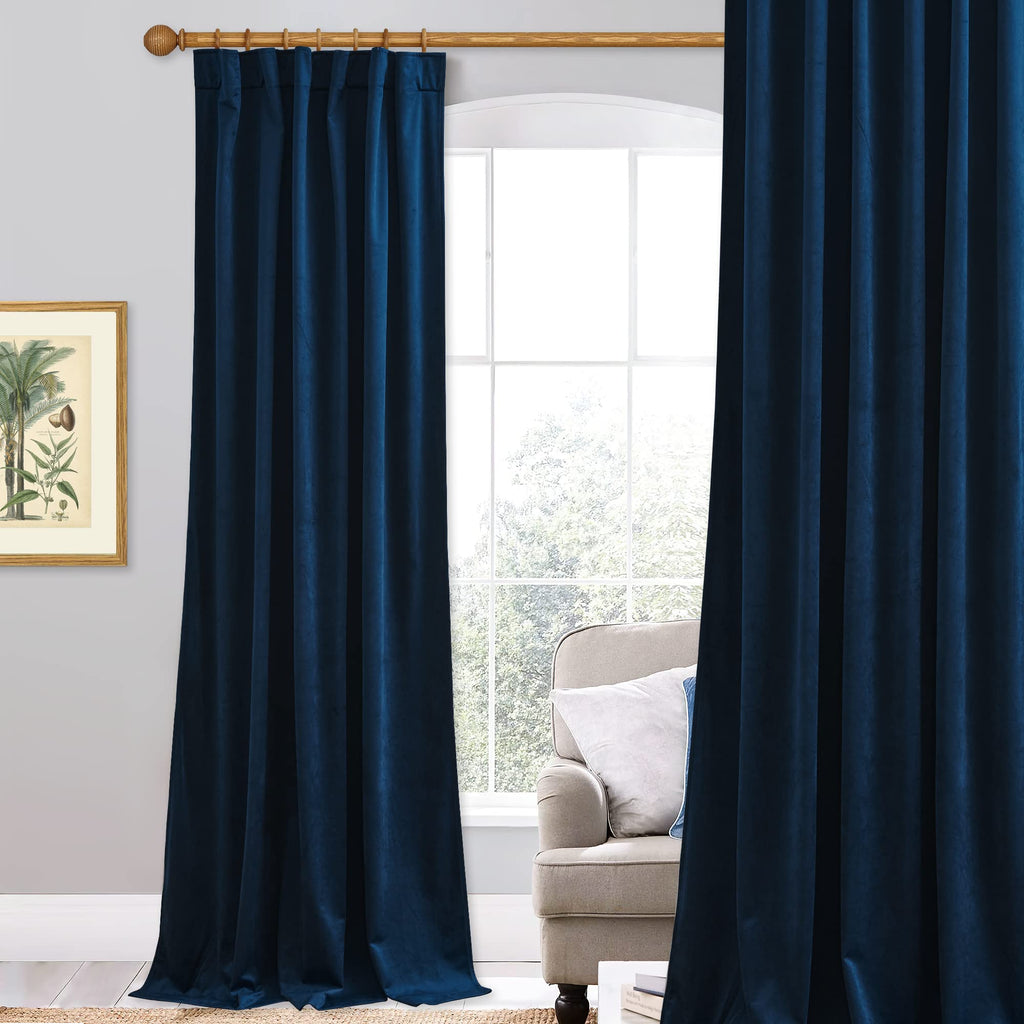 StangH 108 inches Navy Blue Velvet Curtains, Luxury Super Soft Thick Window Drapes for Bedroom, Privacy Sliding Door Curtains Ro