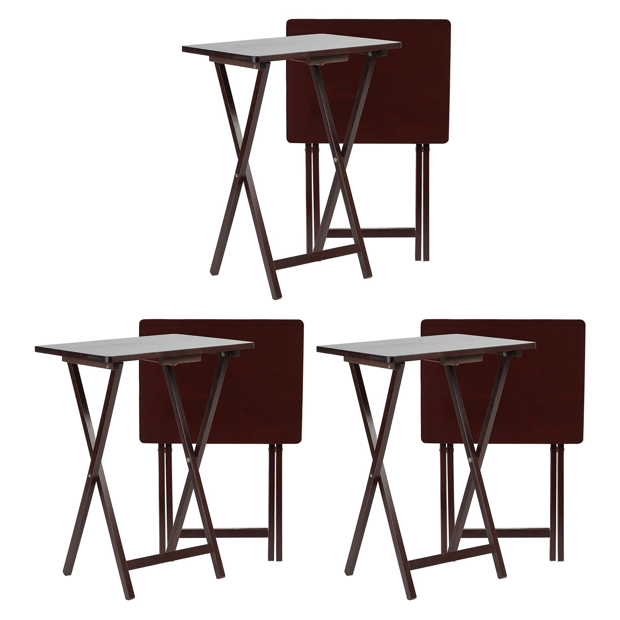 Pj Wood Solid And Sturdy Wood Construction Portable Folding Tv Snack Tray Table Desk Serving Stand, Espresso Brown (6-Piece Set)