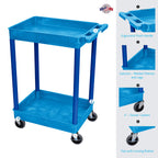 LUXOR BUSTC11BU Multipurpose Utility Tub Cart with Two Shelves Each with 2.75" Deep Walls, 300 Lbs. Capacity, Blue