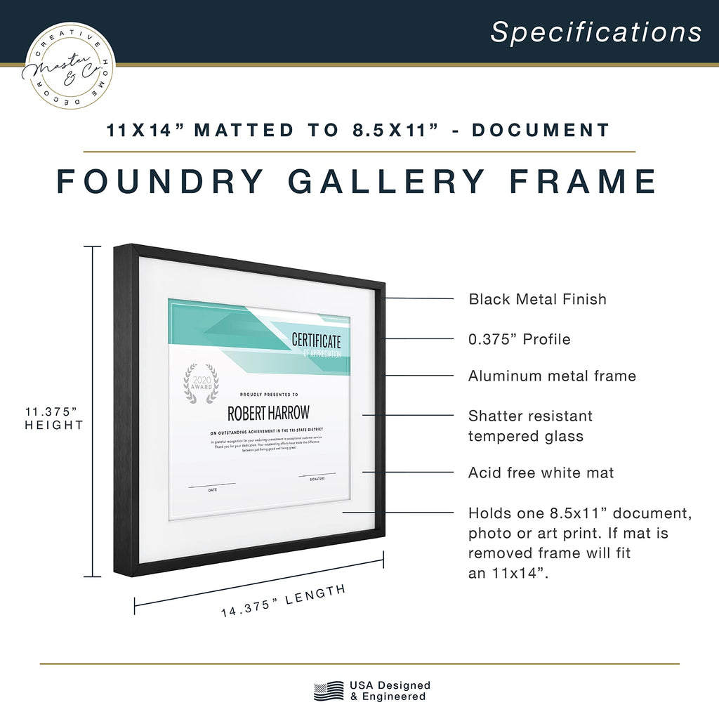 Mcs Master & Co. Foundry Metal Gallery Wall Frame, Black, 11 X 14 In Matted To 8.5 X 11 In