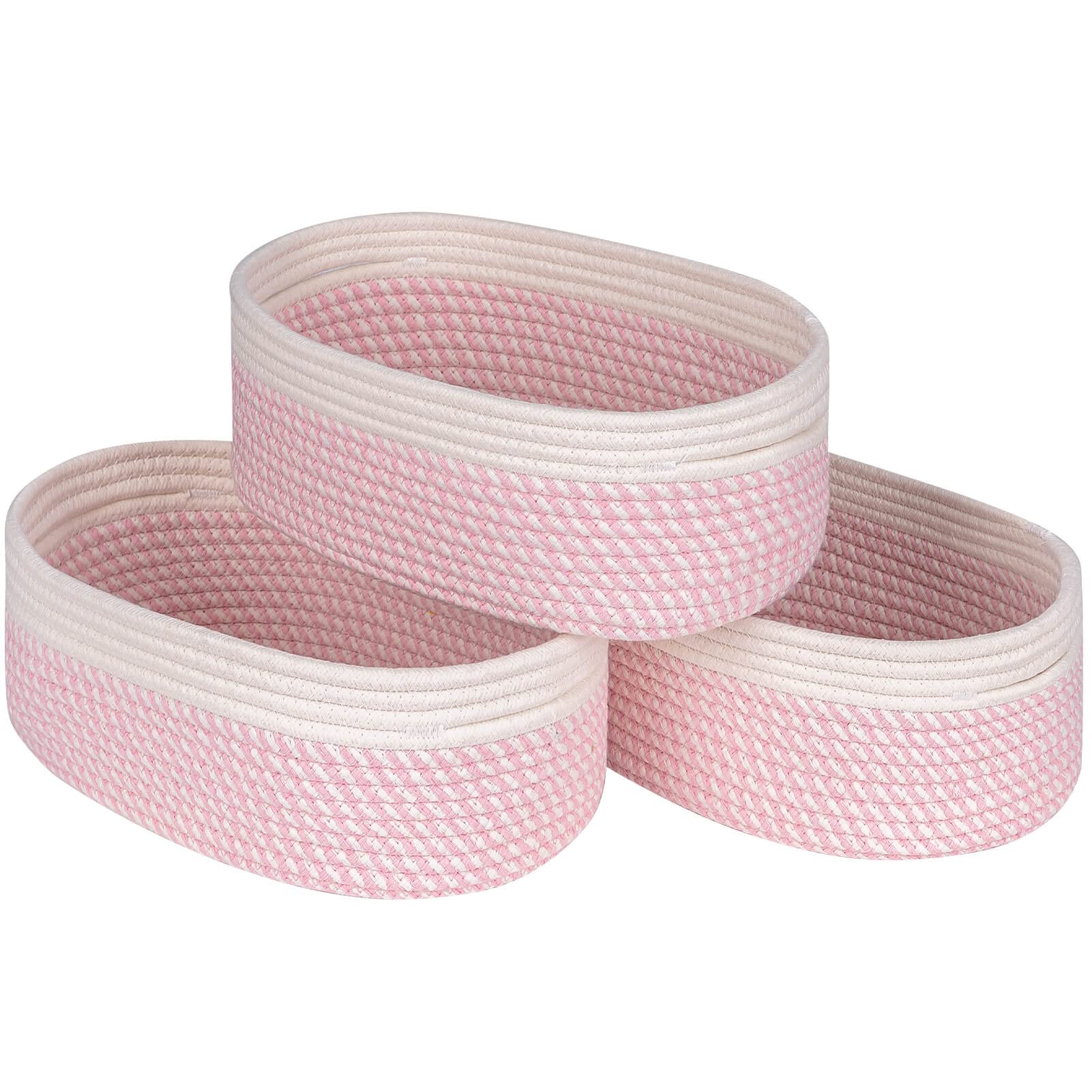 Kriitools Off White&Mixed Pink Shelf Basket to Store and Organize Household Items/Baskets&Bins for Daily Storage &Organizing/Wov