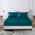 Siinvdabzx 3-Piece Set Satin Full Fitted Sheet & 2 Pillowcase, Dark Teal Silky Soft Fitted Bottom Sheet, Wrinkle Free, Fade Resi