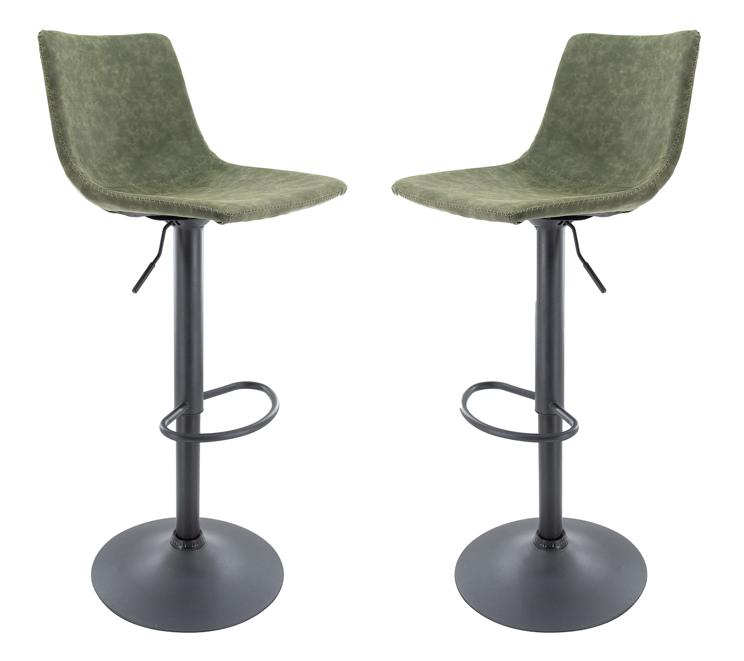 Leisuremod Tilbury Modern Adjustable Height Bar Stool Kitchen Island Stools With Footrest & 360-Degree Swivel Set Of 2 (Olive Gr
