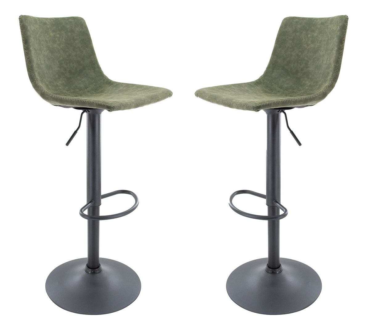 Leisuremod Tilbury Modern Adjustable Height Bar Stool Kitchen Island Stools With Footrest & 360-Degree Swivel Set Of 2 (Olive Gr