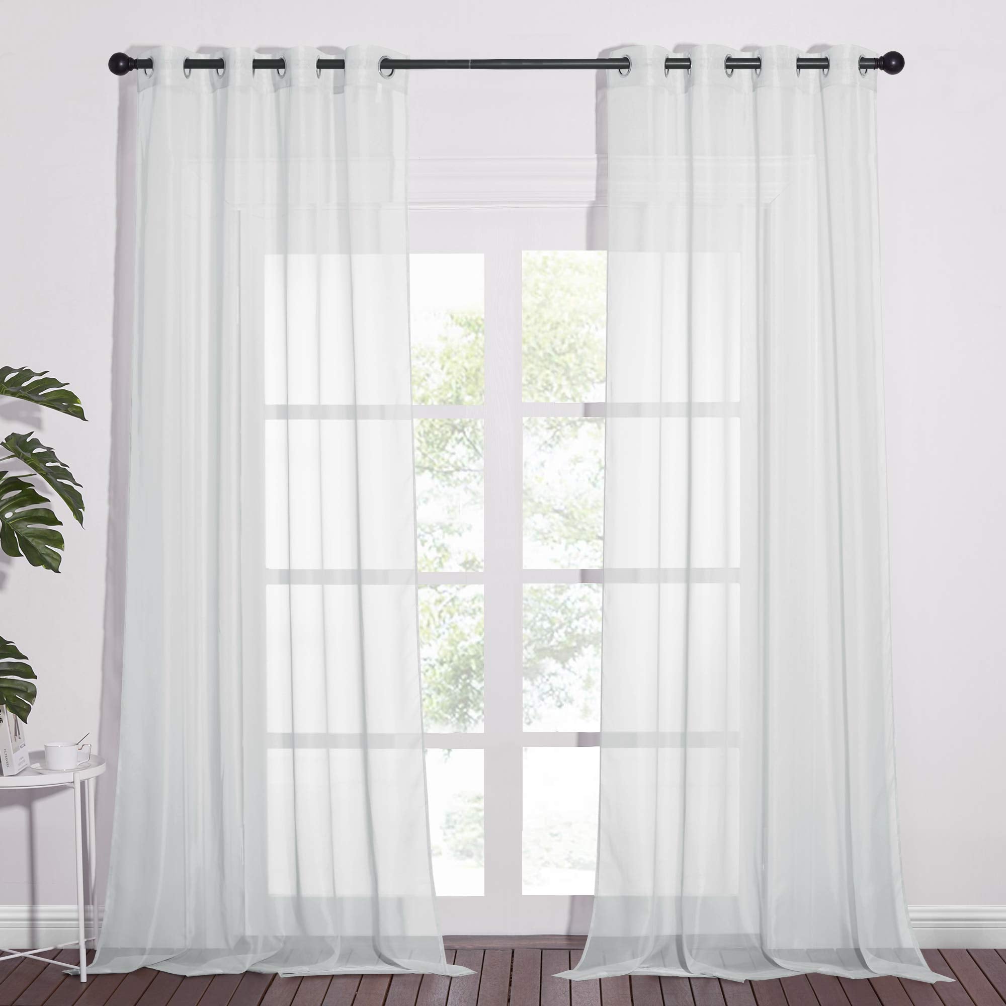 Nicetown Long Sheer Curtain Panels - Ring Top Modern Window Treatment Voile Drapes For Bedroom/Living Room (Light Gray, One Pair