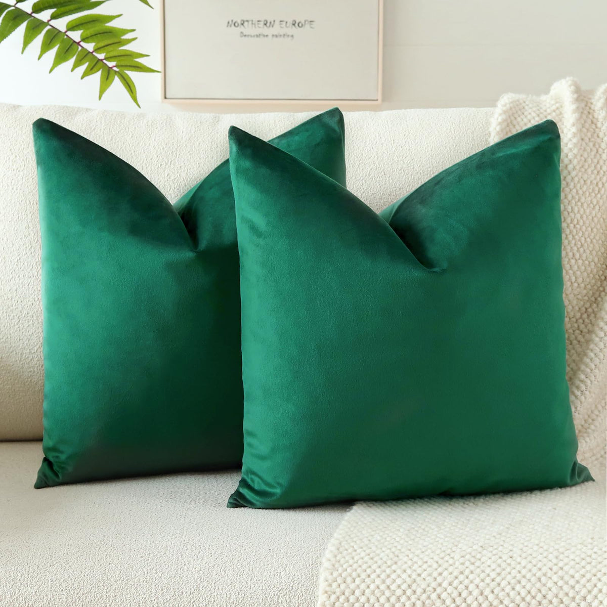 Otostar Decorative Throw Pillow Covers 16 X 16 Inch Soft Velvet Cushion Covers Solid Square Throw Pillow Cases For Couch Bed Home Sofa Car Decor Set Of 2 (Green)