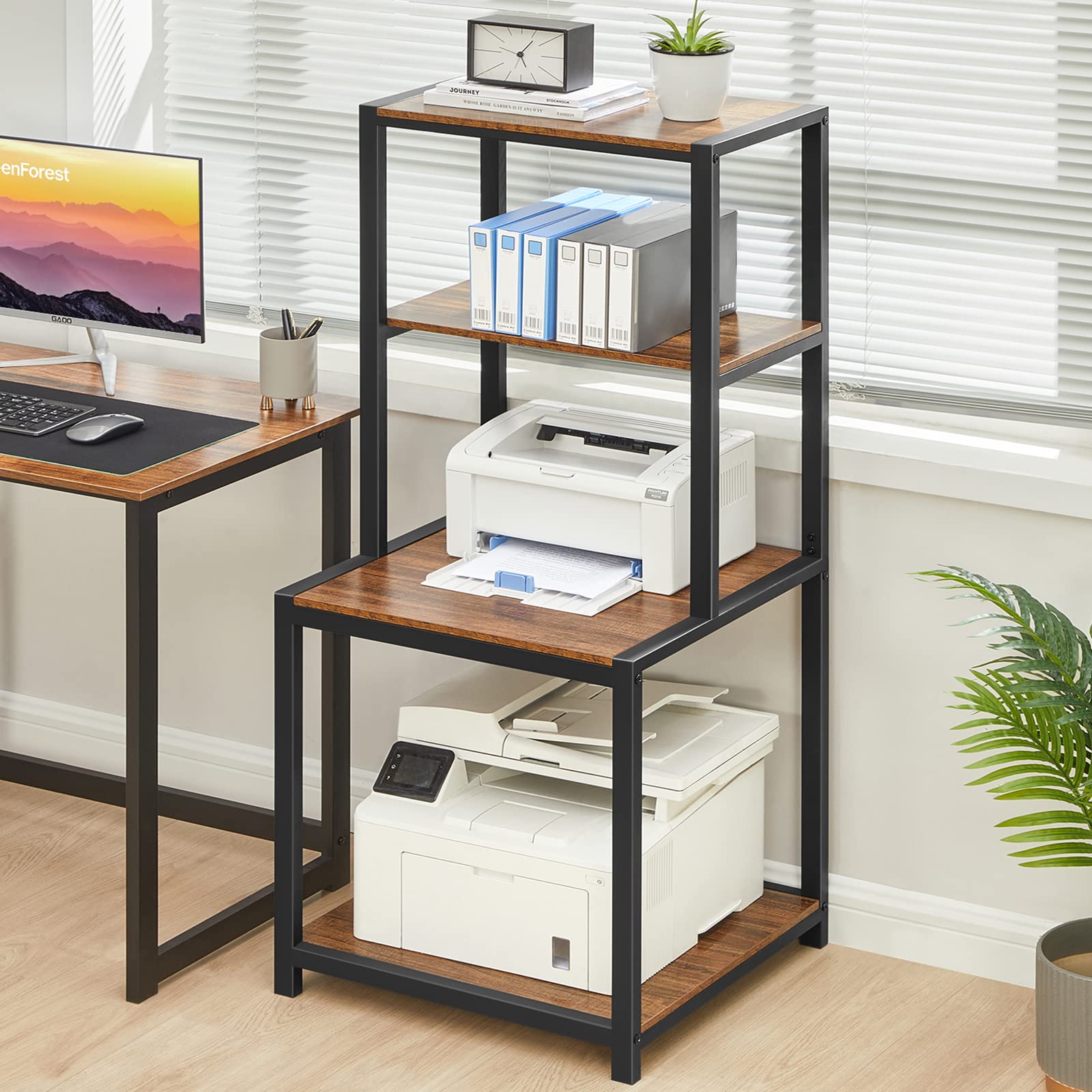 Greenforest Printer Stand With Storage Shelf, 49.2 Inch Large Tall 4 Tier Printer Table For Home Office Organization Space Savin