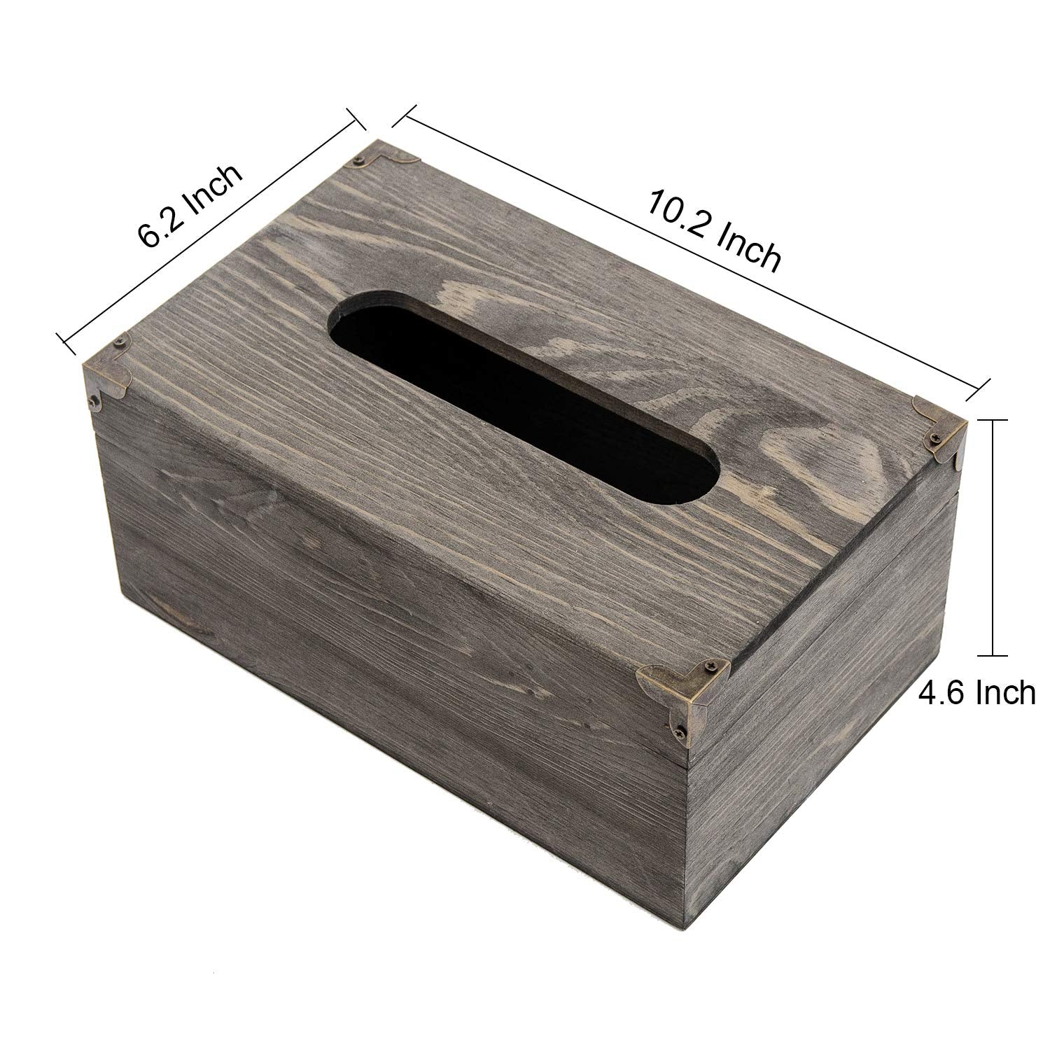 Liry Products Rustic Gray Distressed Wood Facial Tissue Paper Box Metal Corner Brackets Hinge Lid Top Cover Torched Wooden Holde
