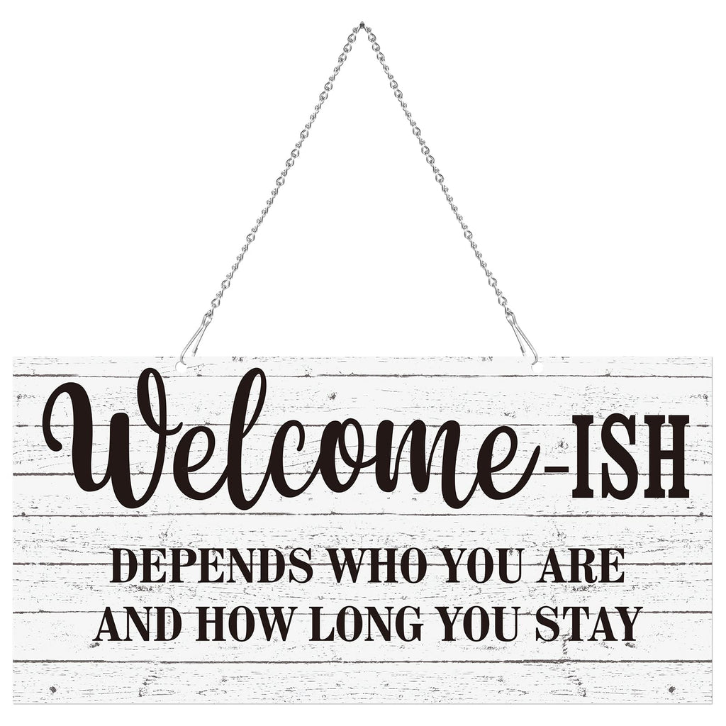 Funny Welcome Sign Front Door Sign Welcome-ish Hanging Sign 12 x 6 Inch, Rustic Welcome Wall Decor Farmhouse Door Decor for Home