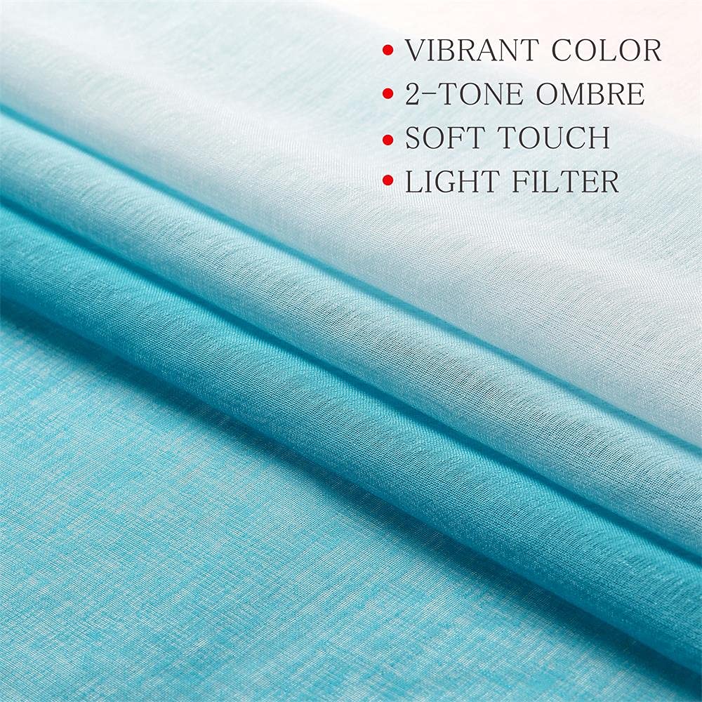 G2000 Sheer Curtains & Drapes 84 Inches Long Turquoise And White Ombre Curtains For Bedroom Living Room Window Curtains Light Fi