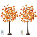 2 Pack 4FT 60LED Lighted Maple Tree - Fall Thanksgiving Decor Artificial Tree with 6 Acorns 120 Leaves, Remote 8 Flashing Modes,