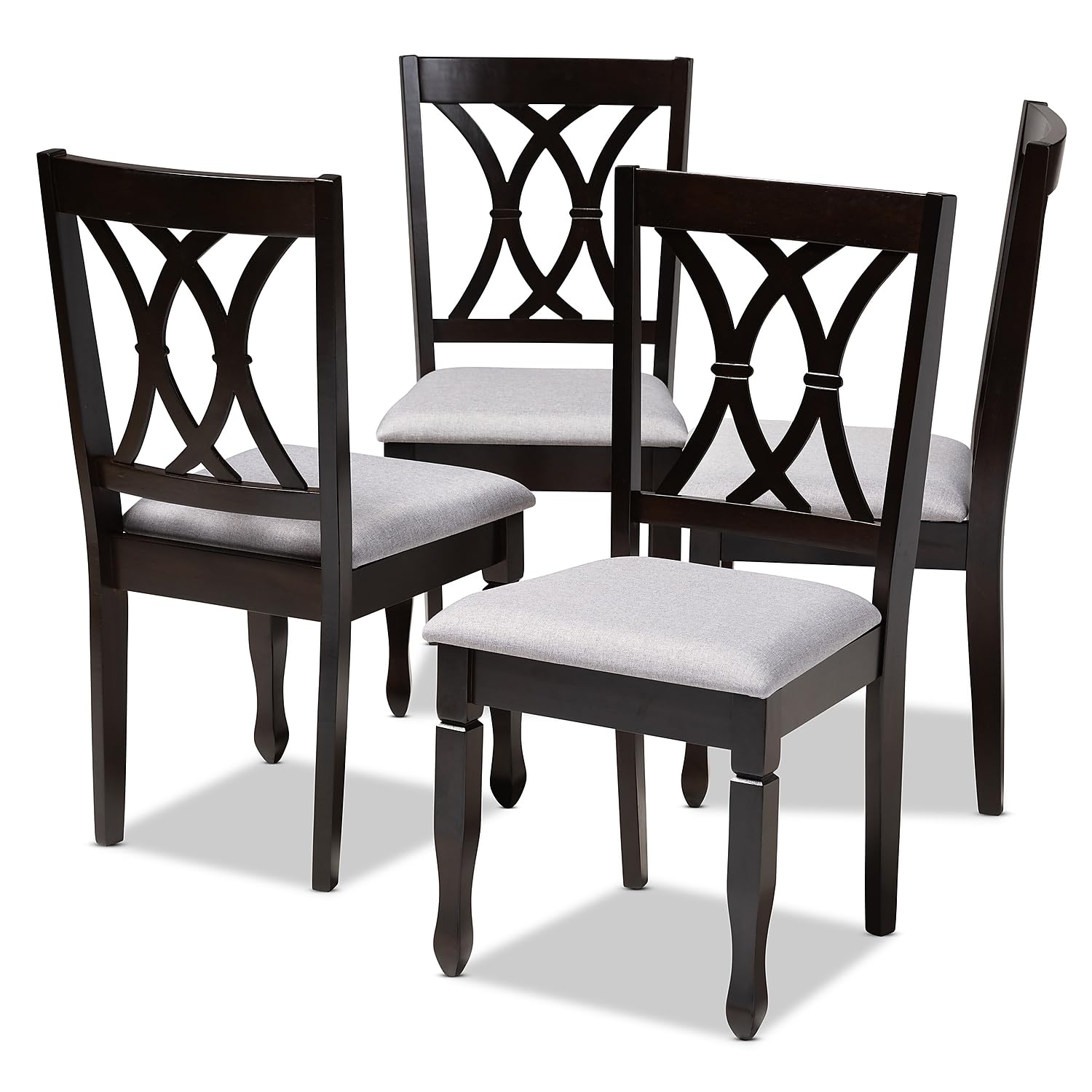 Baxton Studio Reneau Contemporary Fabric Dining Chair, Gray and Espresso, 4/Pack (153-4P-9404-HiT)