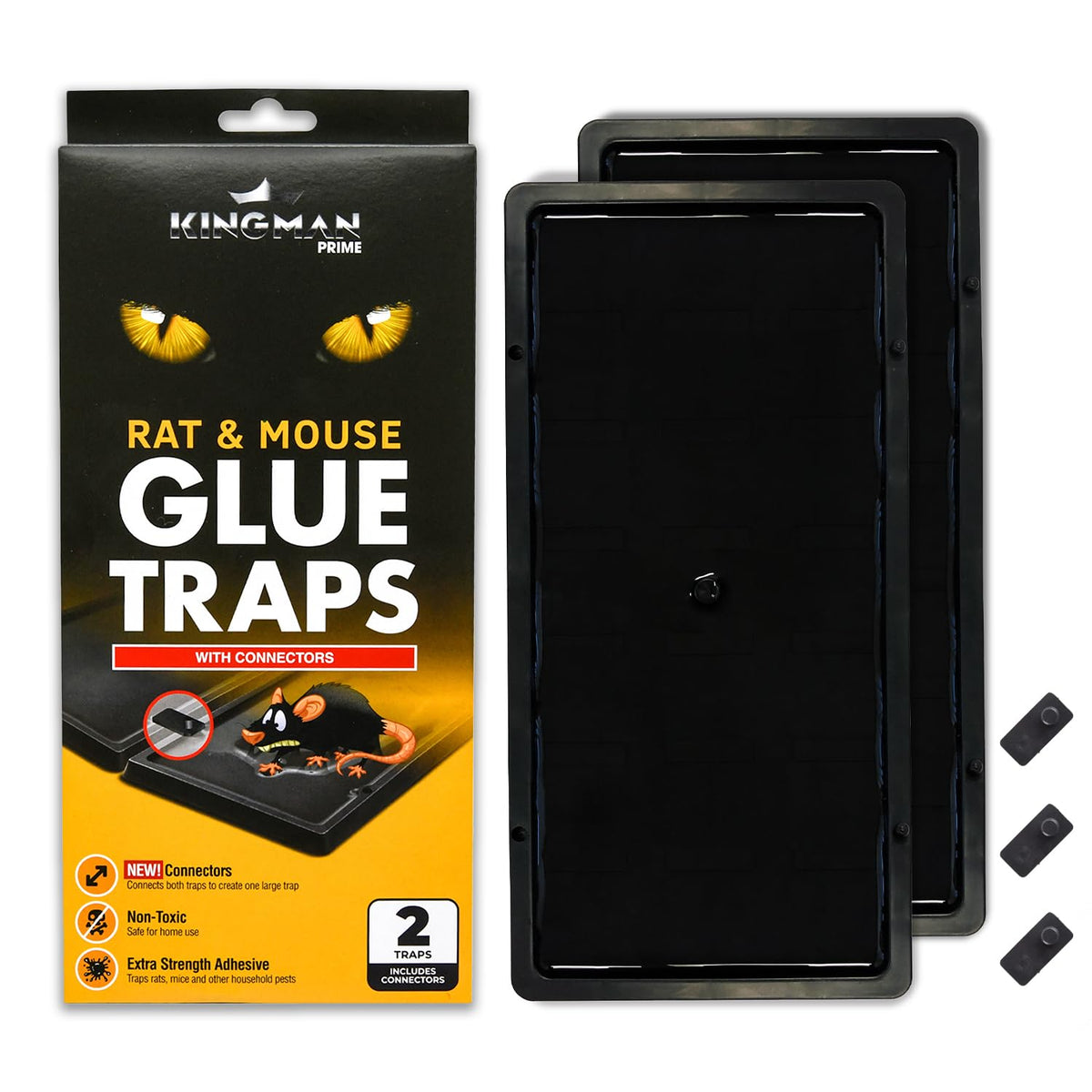 Kingman Prime Mouse Trap Rat Trap Glue Trap/Board (Large Size) (2 Pack / 4 Traps) Rodent Trap Safe Easy Non-Toxic With Connector