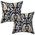 Stylo Culture Decorative Cotton Cushion Covers For Sofa 16 Inch X 16 Inch Kantha Printed Black Drawing Room Decor Ikat Ethnic Sq