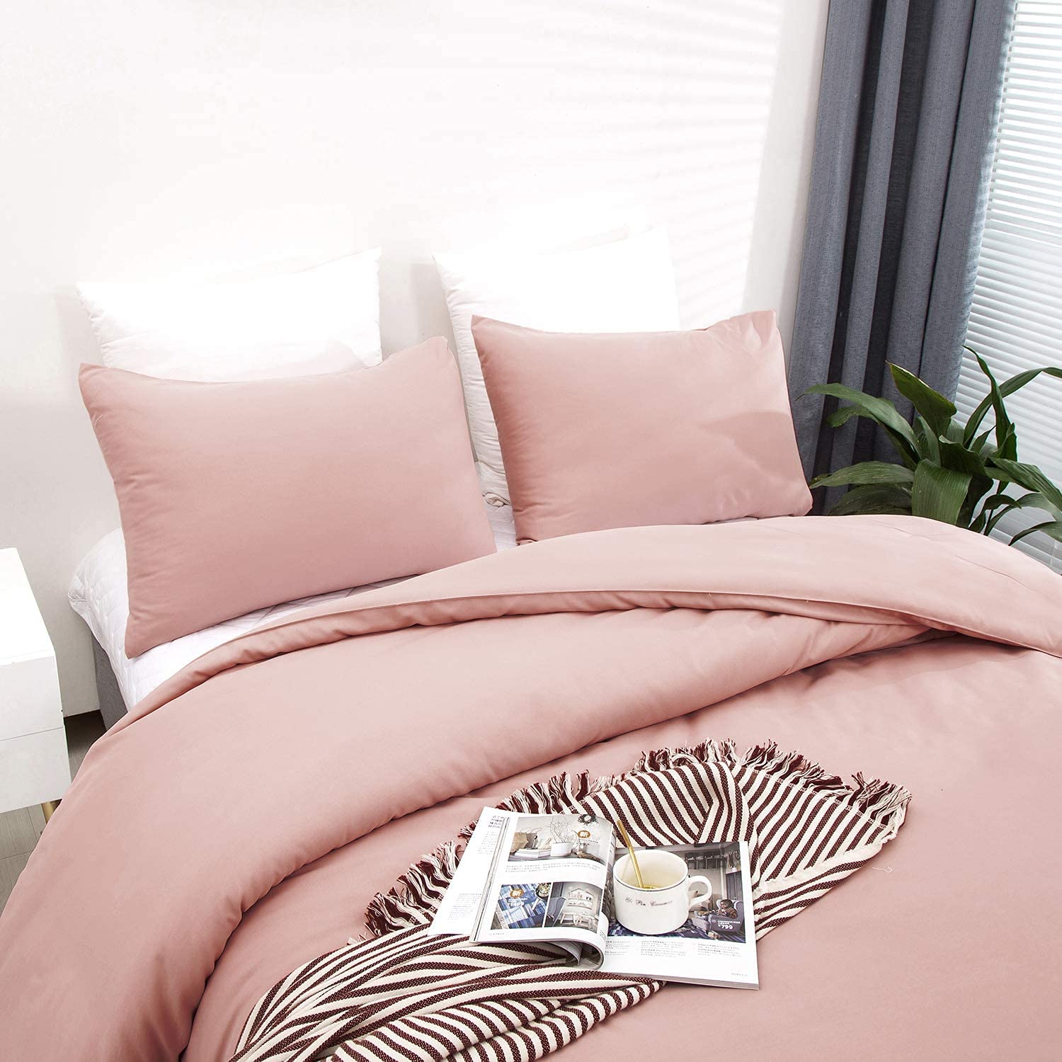 Houseri Pink Comforter Set Twin For Girls Light Pink Bedding Comforter Twin Size Blush Pink Comforter Sets Toddlers Rose Pink Be