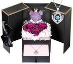 Addwel Romantic Roses Gifts For Her, Preserved Purple Roses Forever Flowers With Sterling Silver Necklace For Wife Girlfriend On