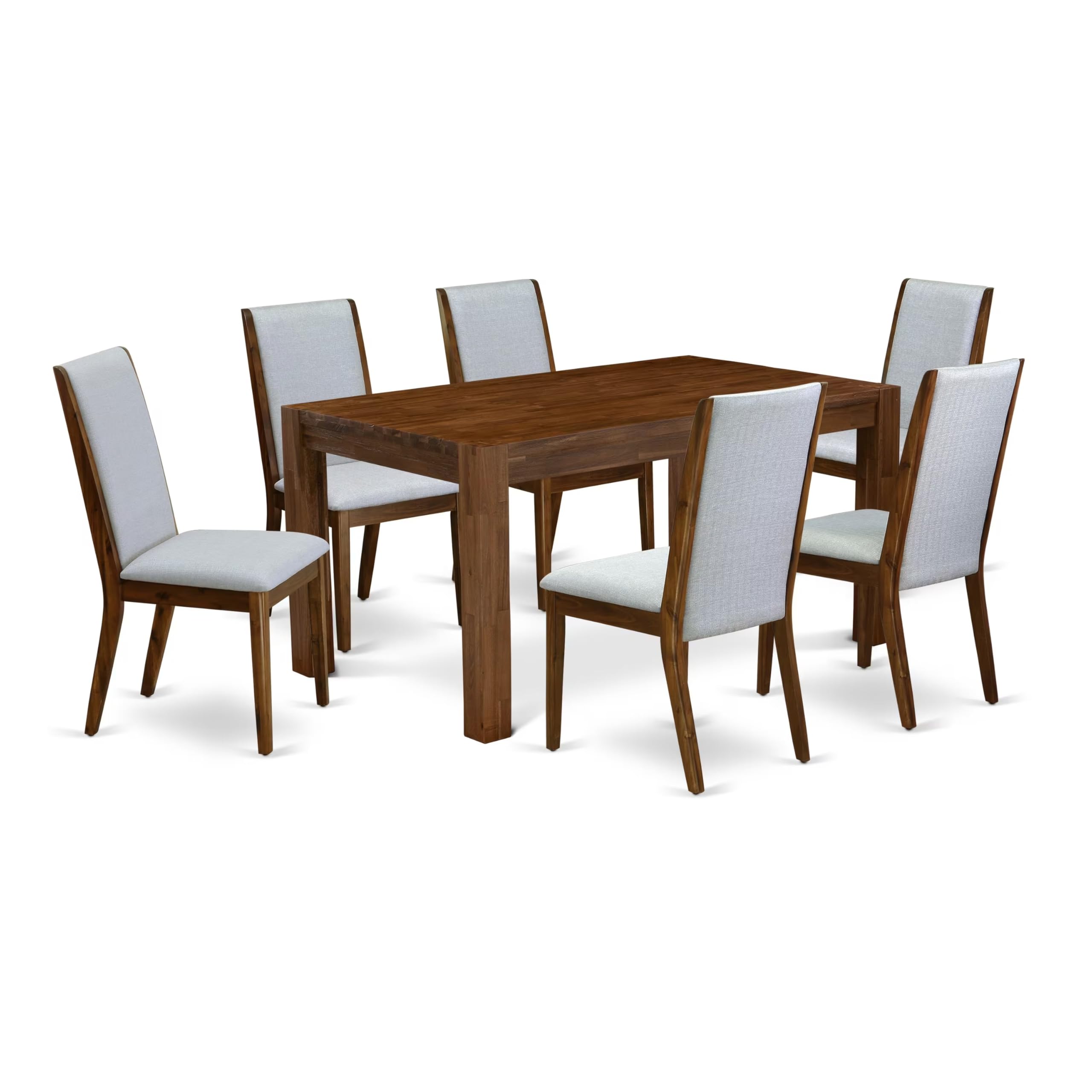 East West Furniture Cnla7-N8-05 7 Piece Modern Dining Table Set Consist Of A Rectangle Rustic Wood Wooden Table And 6 Grey Linen Fabric Upholstered Chairs, 36X60 Inch, Natural