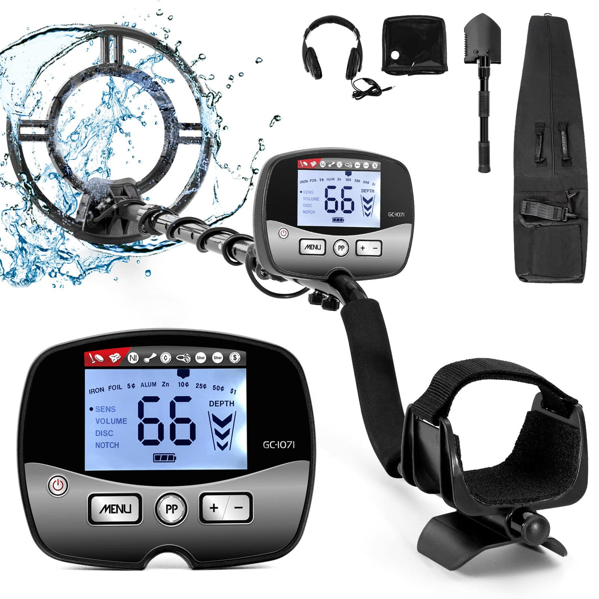 12' Metal Detector For Adults Professional - High Sensitivity Waterproof Search Coil, 4 Adjustable Modes, Lcd Backlight Display