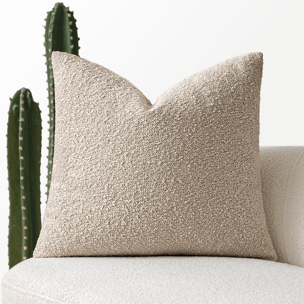 Miulee Pack Of 1 Neutral Throw Pillow Cover 24X24 Inch Decorative Couch Pillow Cover Textured Boucle Accent Solid Pillow Case Soft For Spring Cushion Chair Sofa Bedroom Livingroom Home Decor