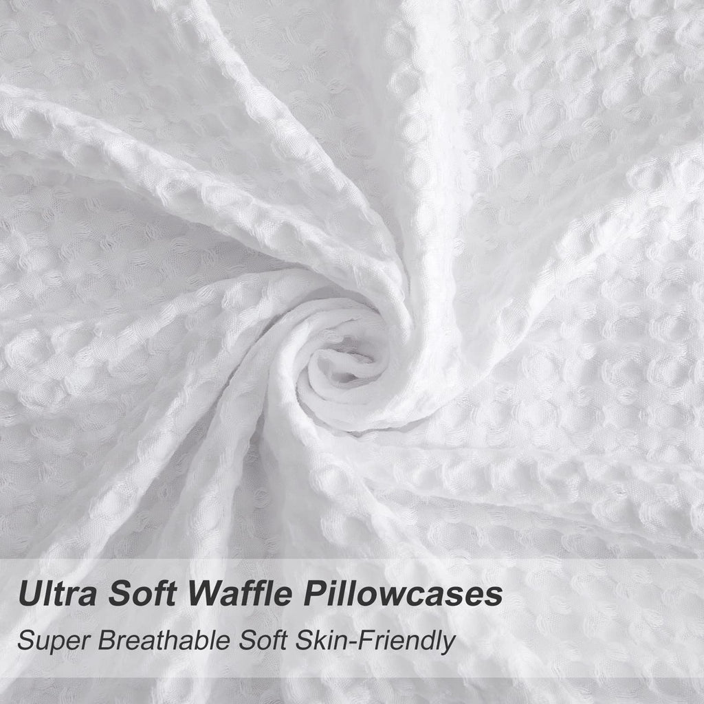 Phf Ultra Soft Waffle Weave Pillowcases Standard Size 20' X 26' 2 Pack, No Insert, Breathable Skin-Friendly Pillow Shams, Decorative Waffle Weave Pillow Case Covers, White