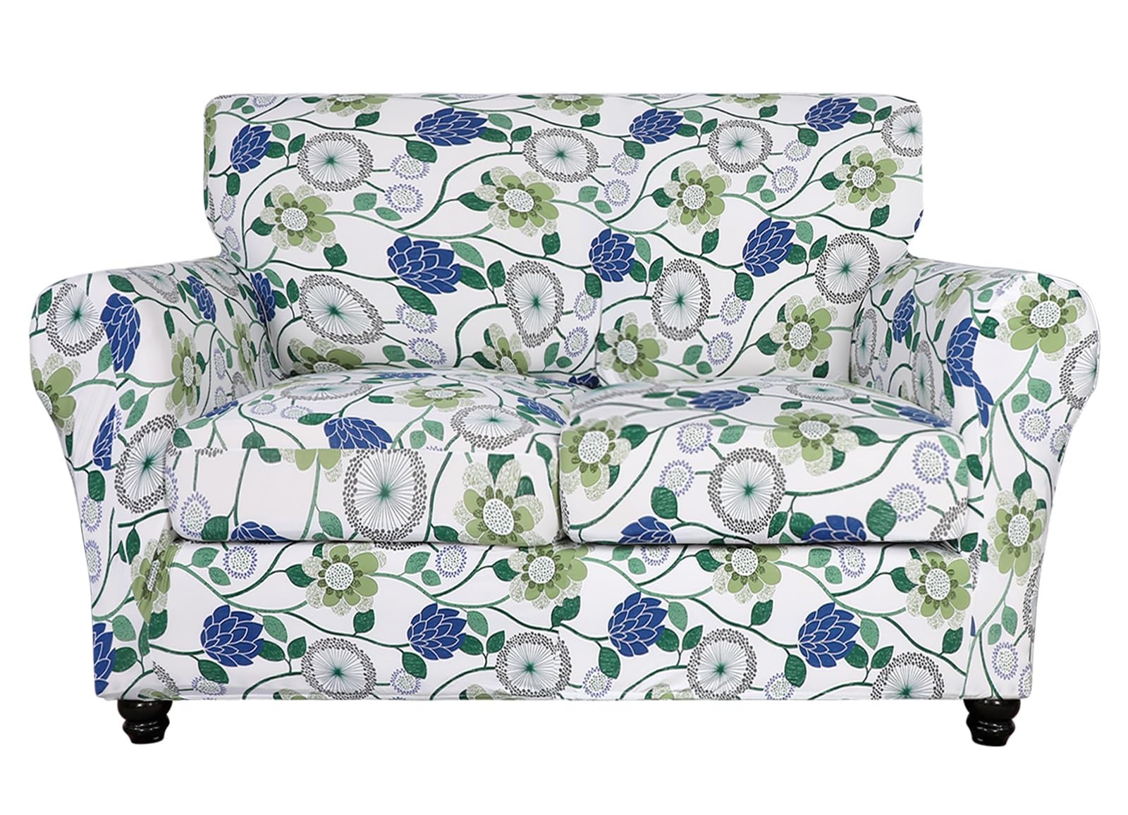 Searchi Stretch Sofa Cover Printed Couch Cover, Floral Pattern 3 Pieces Loveseat Slipcover With 2 Separate Cushion Cover, Washable Furniture Protector For Living Room(Loveseat, Green Flowers)
