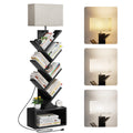 Evermagin 6 Tier Tree Bookshelf with Light, Small Bookcase Tower for Books/CDs/Movies, Sturdy Tall Floor Standing Book Organizer