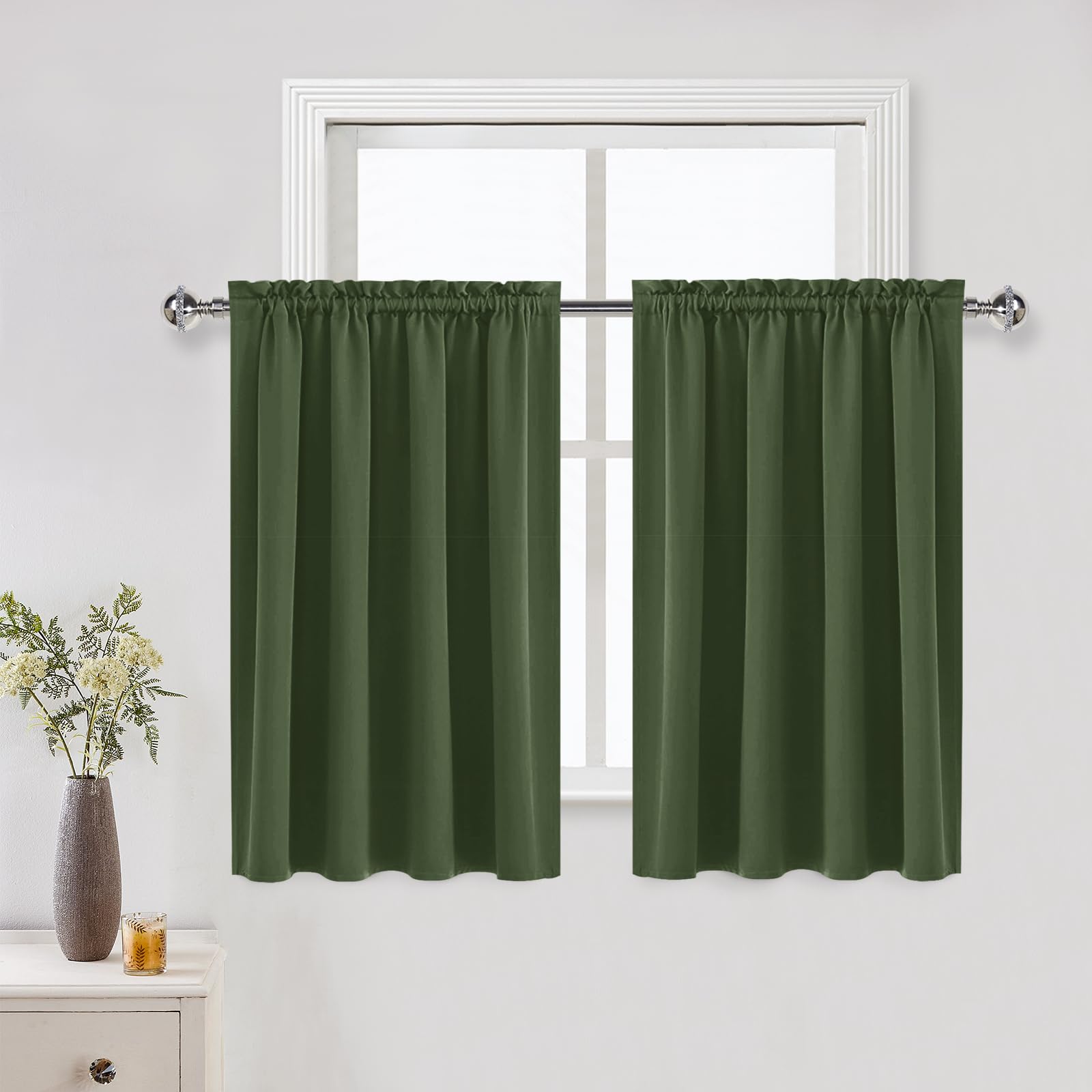 Dwcn Blackout Curtains For Living Room Thermal Insulated, Energy Saving & Noise Reducing Bedroom Curtains, Olive Green, W 52X L