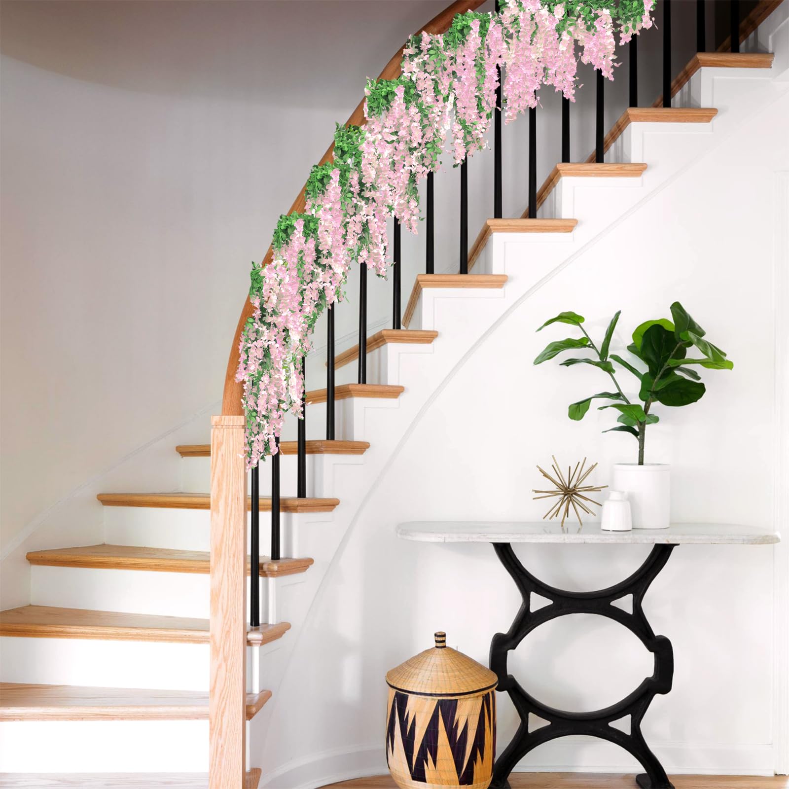 Findosom Wisteria Artificial Flowers Garland, 5Pcs Total 36Ft Pink Wisteria Hanging Flowers, Flower Garland Decorations For Home