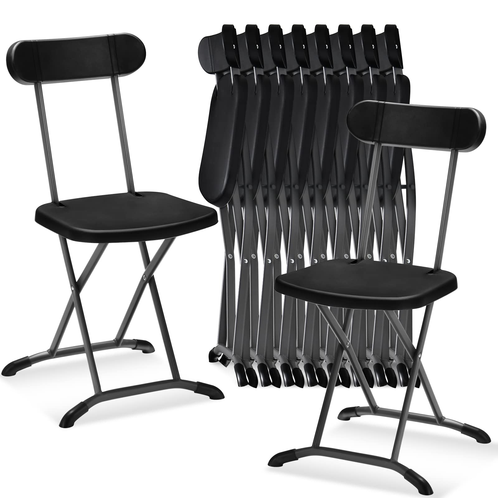 Gymax Folding Chair, 400Lbs Plastic Chairs Set With Steel Frame & Ergonomic Curved Back, Indoor & Outdoor Commercial Event Seat