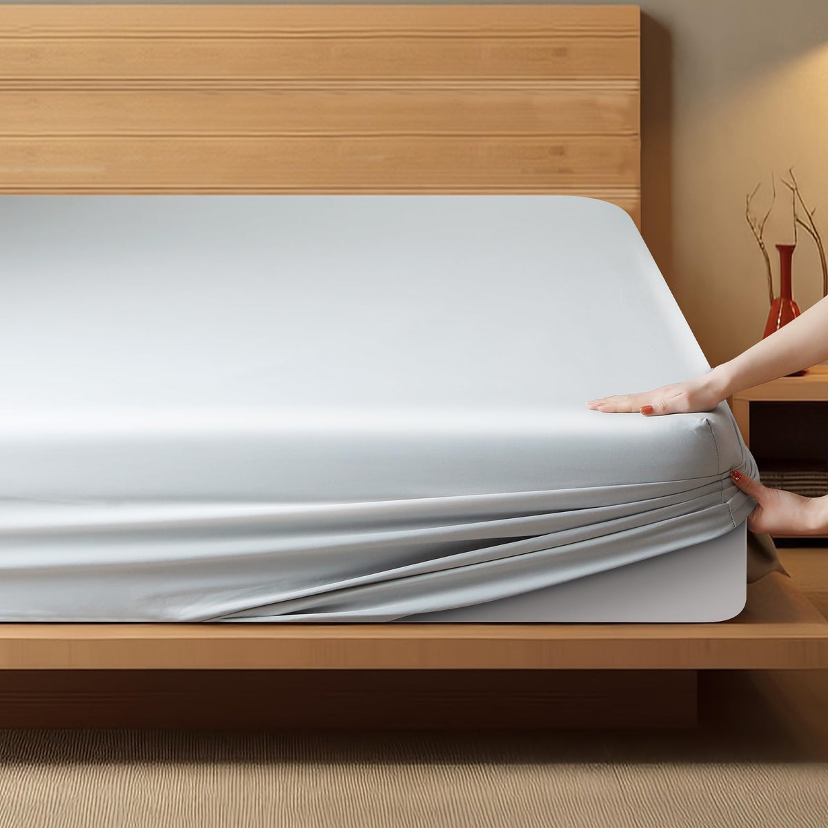 King Fitted Sheet Only 1 Pc Bottom Sheet,Hotel Luxury Silky Bedding Fitted Sheet,8' Up To 16' Deep Pocket (Gray, King)