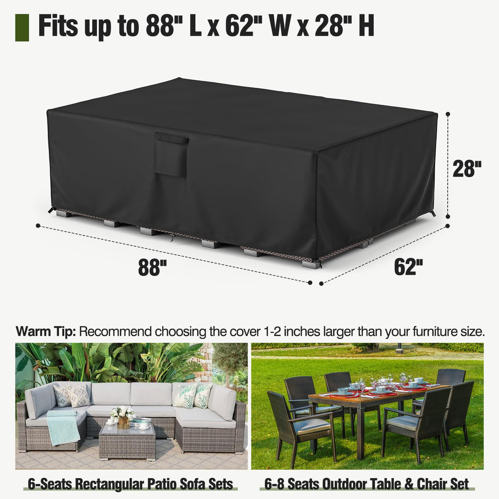 Mr. Cover Patio Furniture Covers Waterproof, Outdoor Furniture Cover Fits Up To 88L X 62W X 28H Inches, Rectangular Table And Chair Set Covers Rip-Resistant Material With Windproof Buckles
