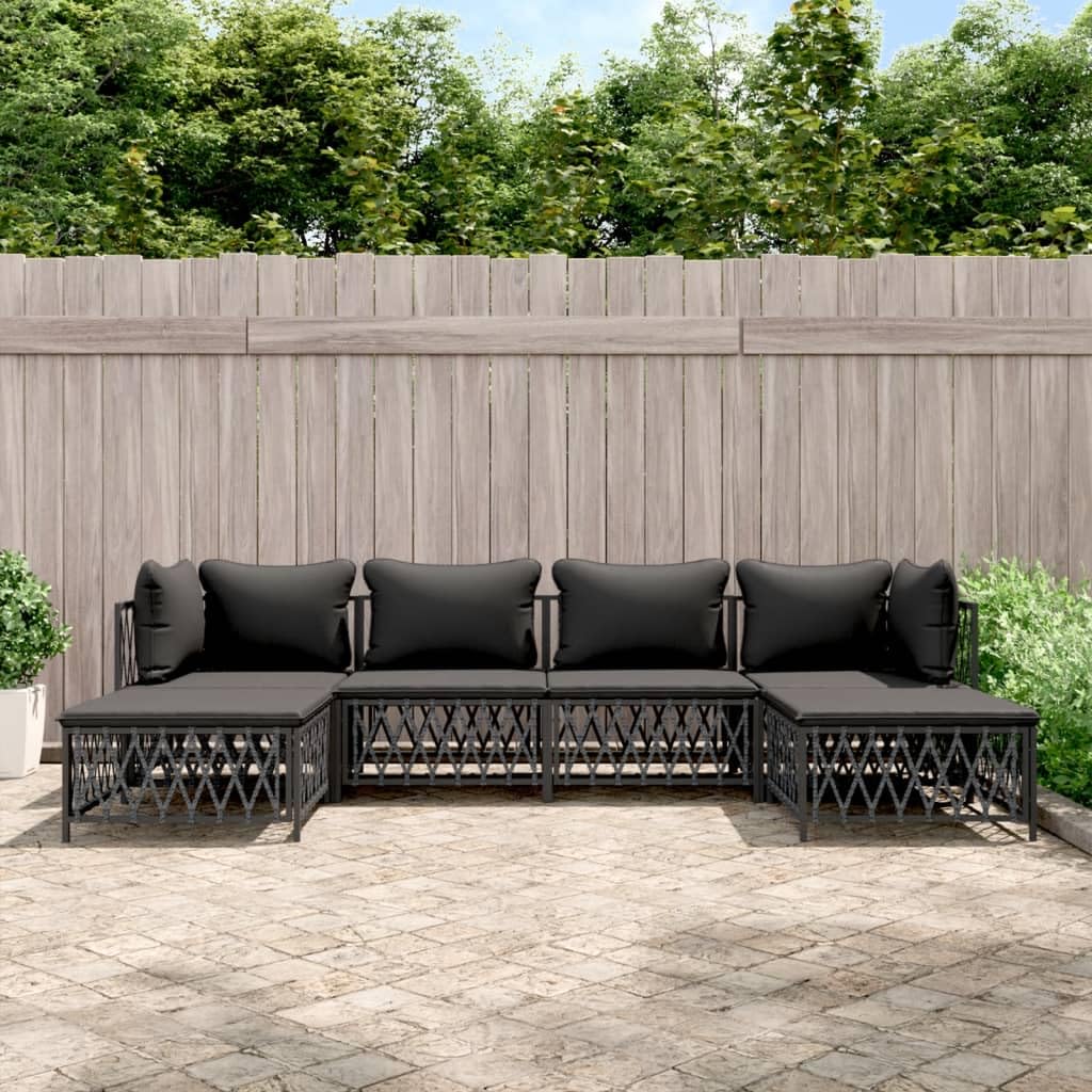 vidaXL 6-Piece Patio Lounge Set with Cushions - Anthracite Steel Frame, Woven Fabric, Modern Design, Modular Outdoor Furniture
