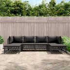 vidaXL 6-Piece Patio Lounge Set with Cushions - Anthracite Steel Frame, Woven Fabric, Modern Design, Modular Outdoor Furniture