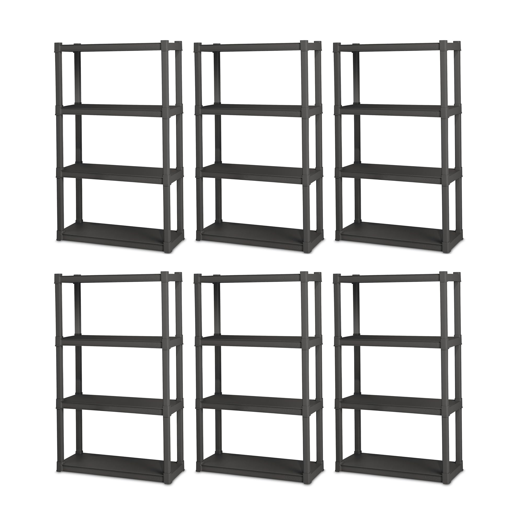 Sterilite 6-Pack Plastic Storage Shelves, Heavy Duty Shelving Unit, 4 Shelf, Gray
