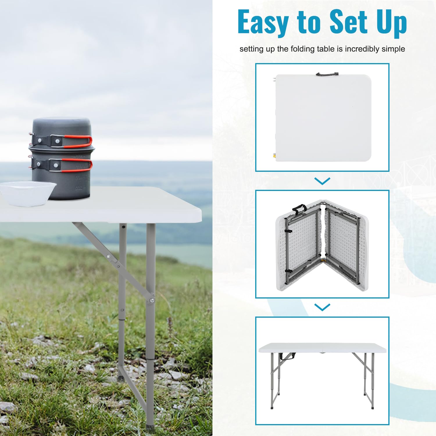 Paylesshere Folding Tables Plastic Half Portable Foldable Table For For Parties Wedding Bbq Camping, White 4 Ft