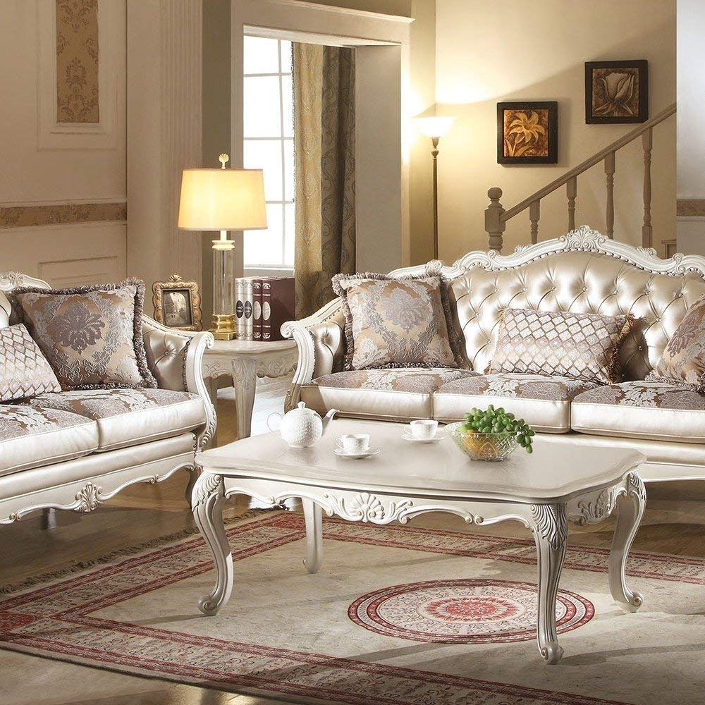 ACME Furniture Chantelle Coffee Table with Marble Top, Pearl