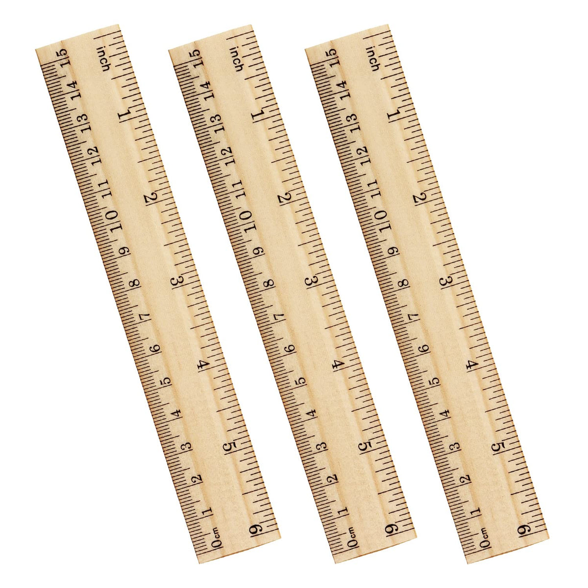 Zztx 3 Pack Wooden Ruler 6 Inch Rulers Bulk Wood Measuring Ruler For Students Office School Supplies 2 Scale (15 Cm)