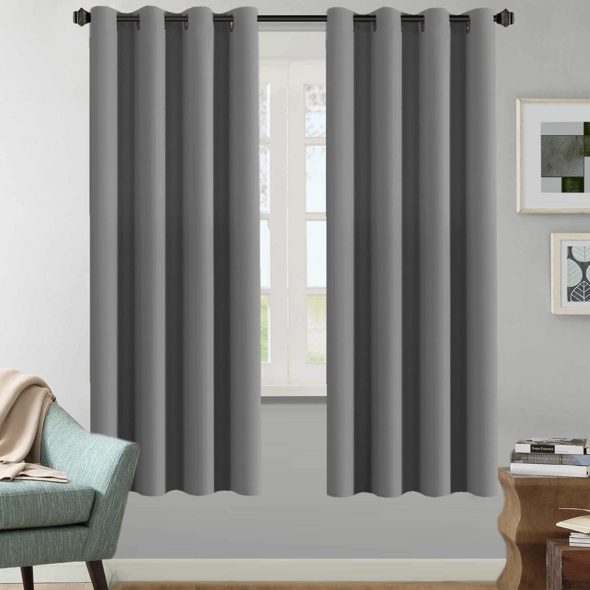 H.VERSAILTEX Solid Grey Color Thermal Insulated Blackout Curtains Metal Grommet Curtain Panels Room Darkening Window Drapes for 