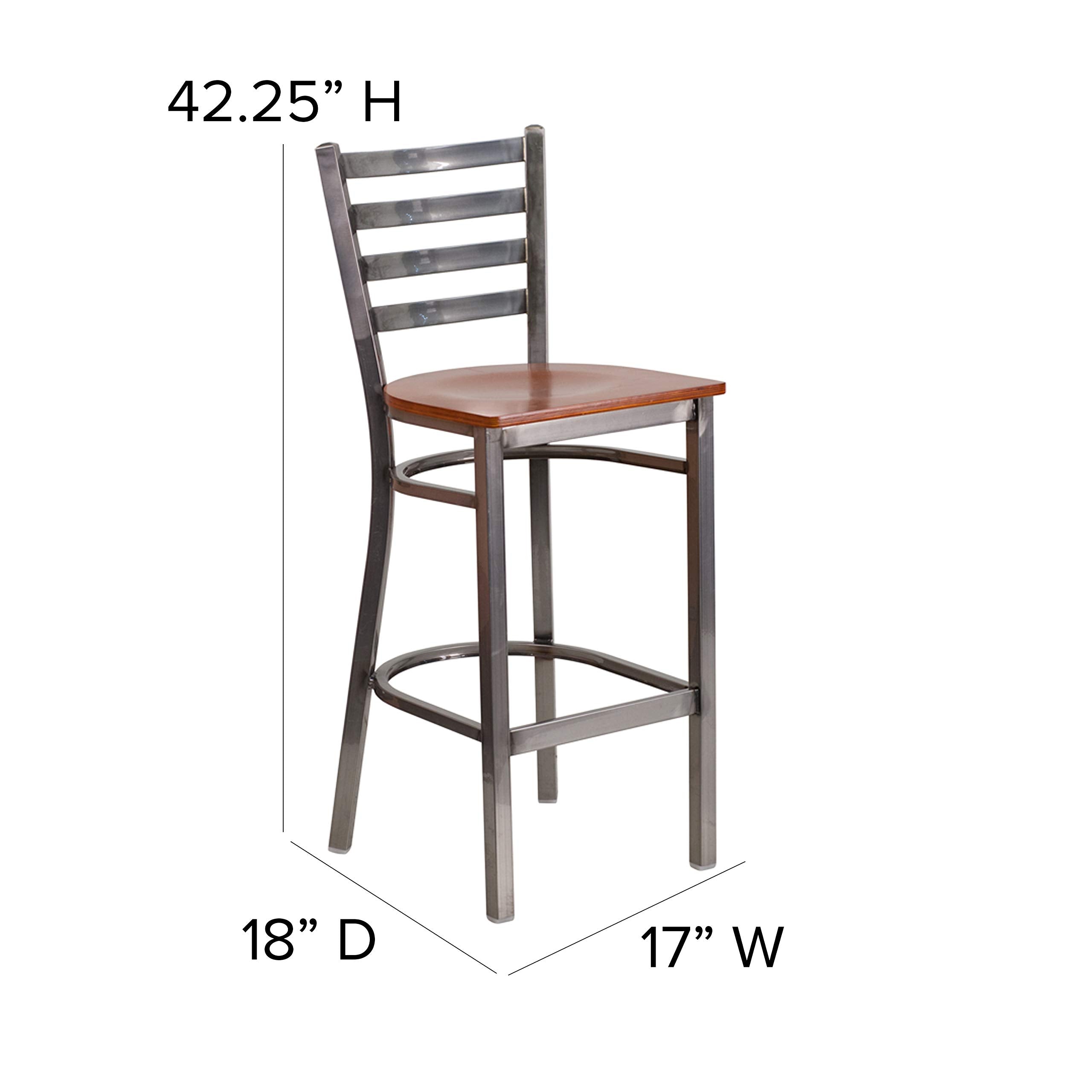 Flash Furniture Hercules Series Clear Coated Ladder Back Metal Restaurant Barstool - Cherry Wood Seat