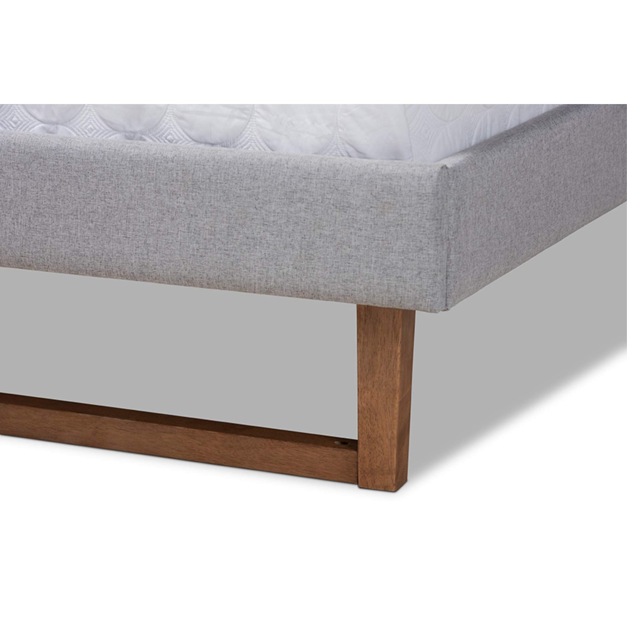 Baxton Studio Sofia Mid-Century Modern Light Grey Fabric Upholstered and Ash Walnut Finished Wood King Size Platform Bed