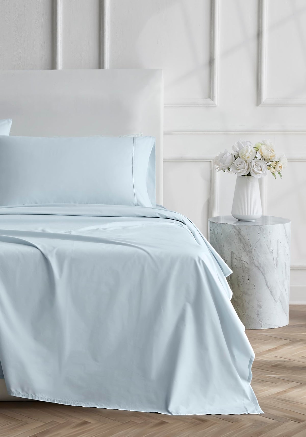 Linen Closet Luxury Cotton 400 Thread Count Ultimate Cotton Percale 3-Piece Sheet Set, Twin, Light Blue