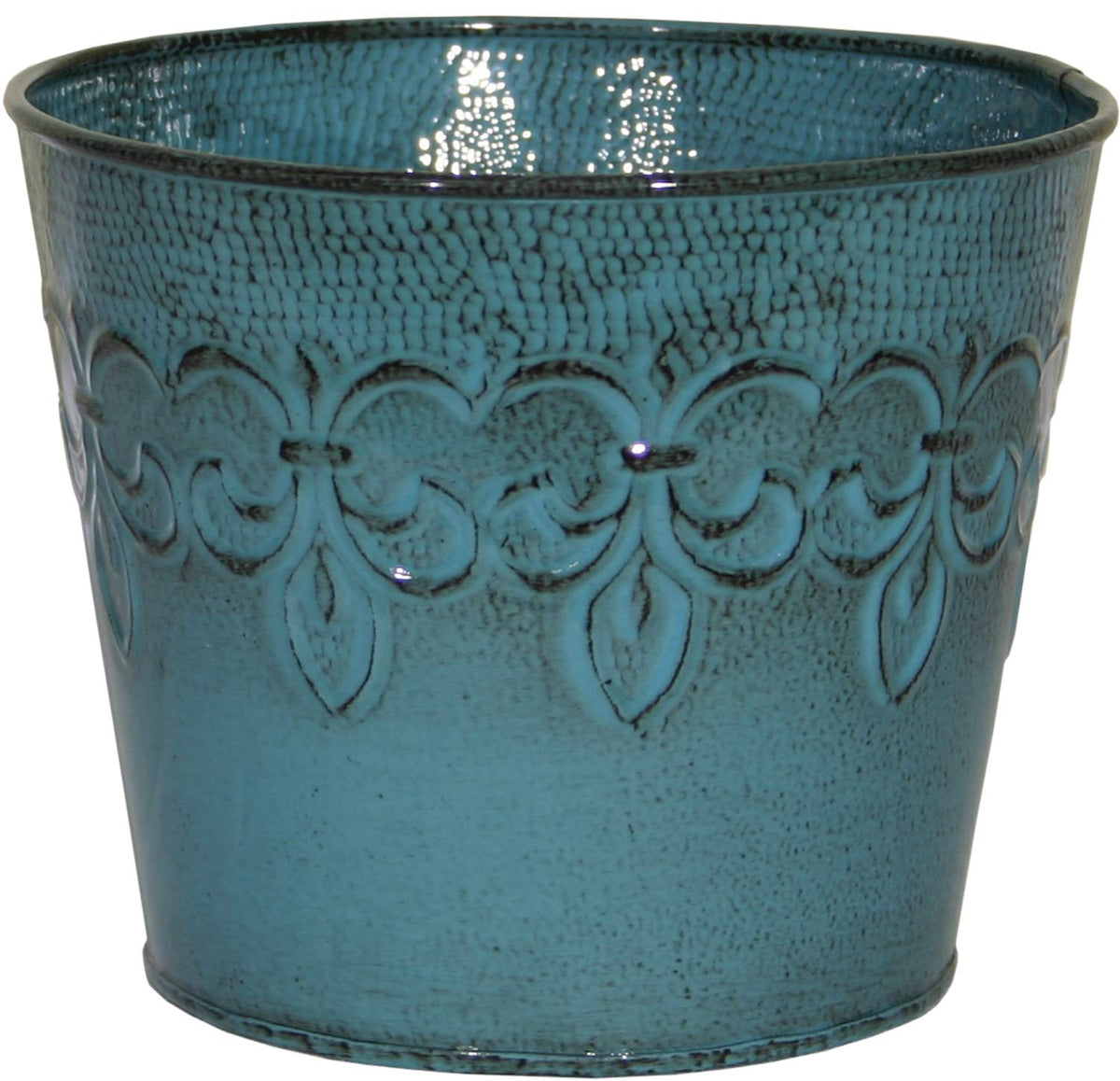 Robert Allen Mpt01642 Fluer De Lis Series Metal Planter Flower Pot, 10, 8', Surf Blue