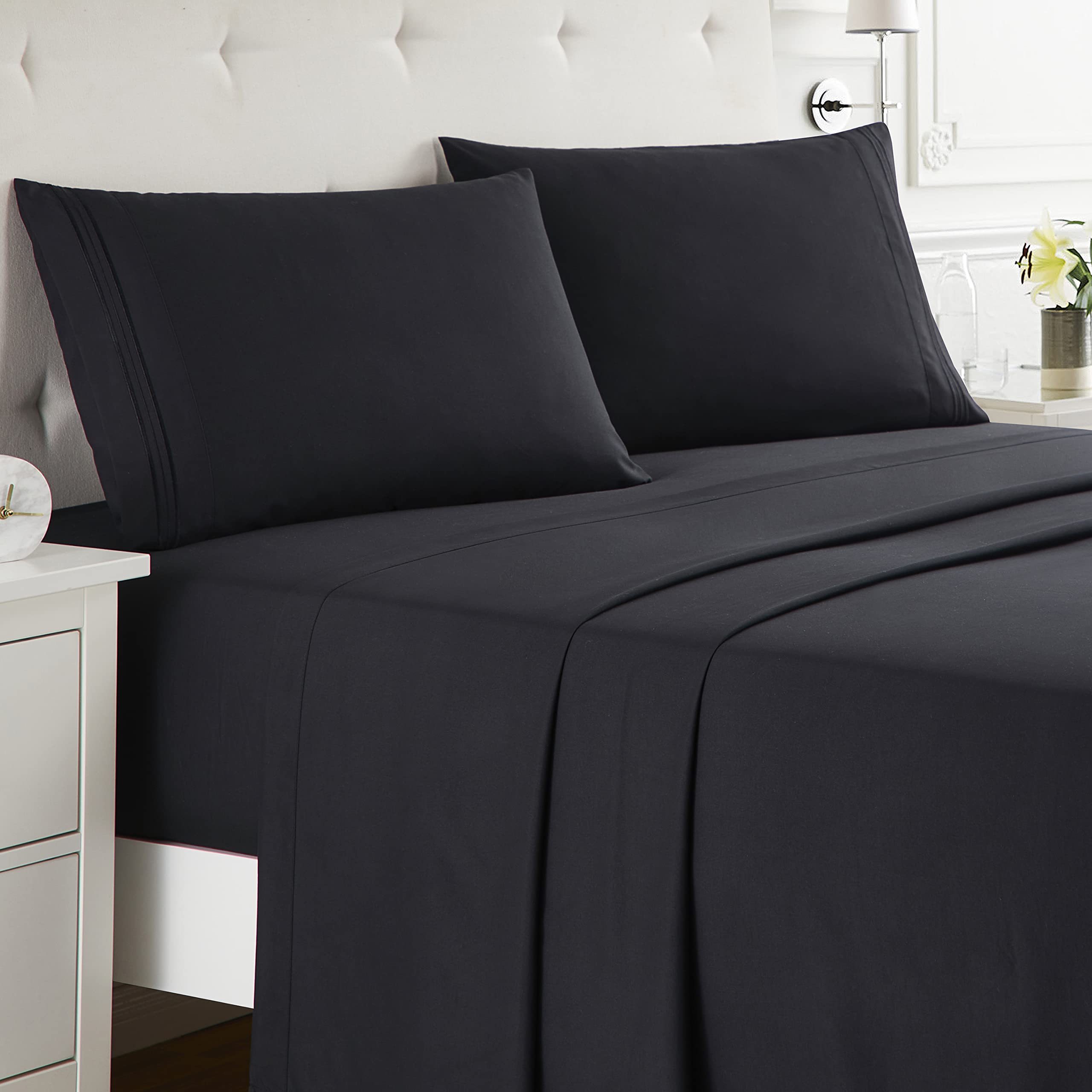 Nestl King Size Sheets Set - 4 Piece King Sheets, Deep Pocket, Hotel Luxury, Extra Soft, Breathable And Cooling, Black King Bed