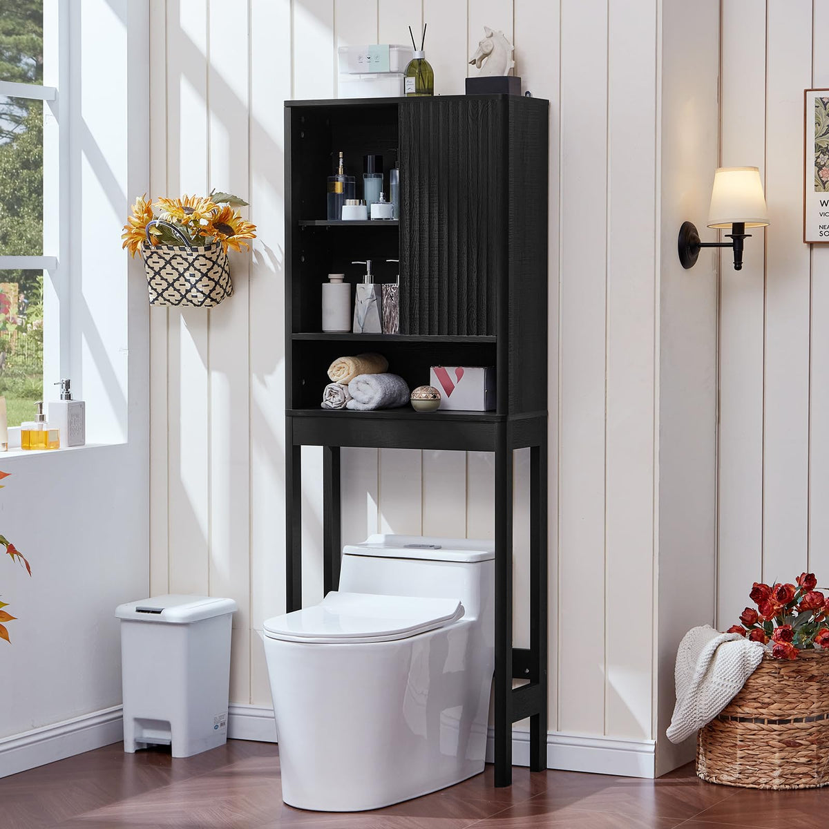 LEYAOYAO 68 Modern Fluted Over The Toilet Storage Cabinet, a Sliding Door